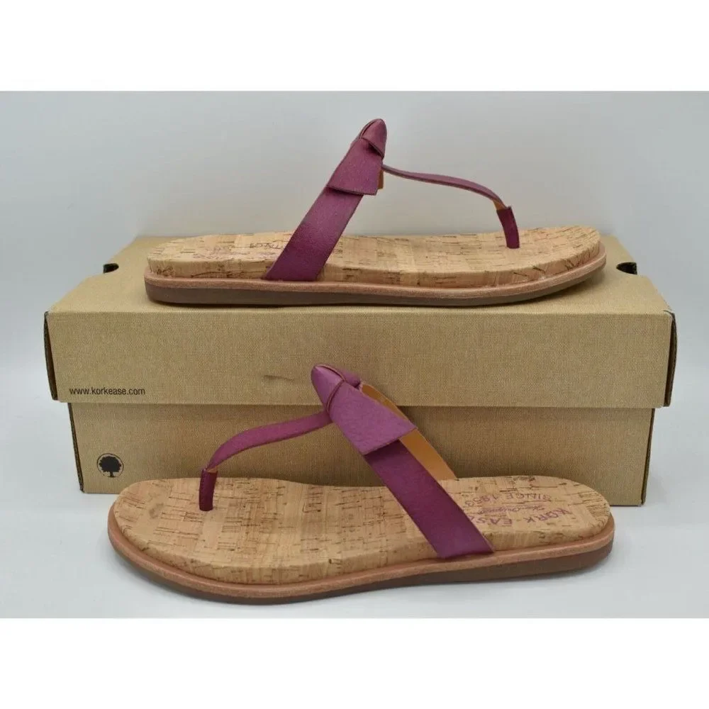 Kork-Ease‎ Womens Size 7 Blake T-Strap Purple Leather Thong Sandals Shoes